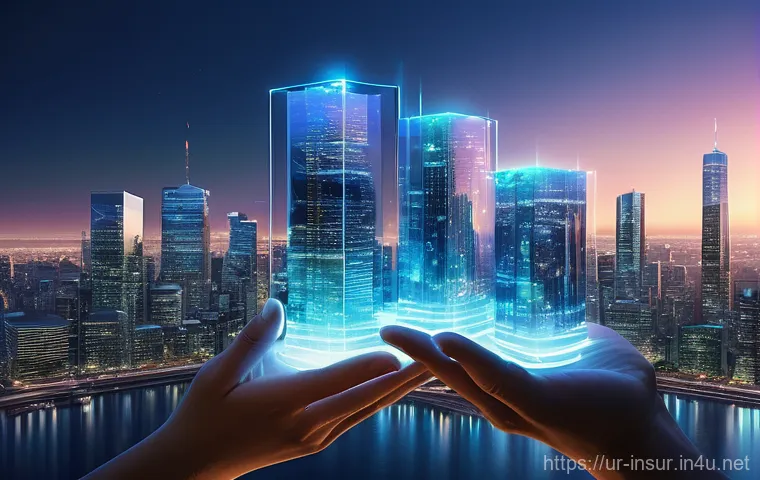 보험계리사 고객 데이터 분석 - **"A visually rich, futuristic cityscape bathed in soft, ethereal glow, representing a 'data ocean.'...