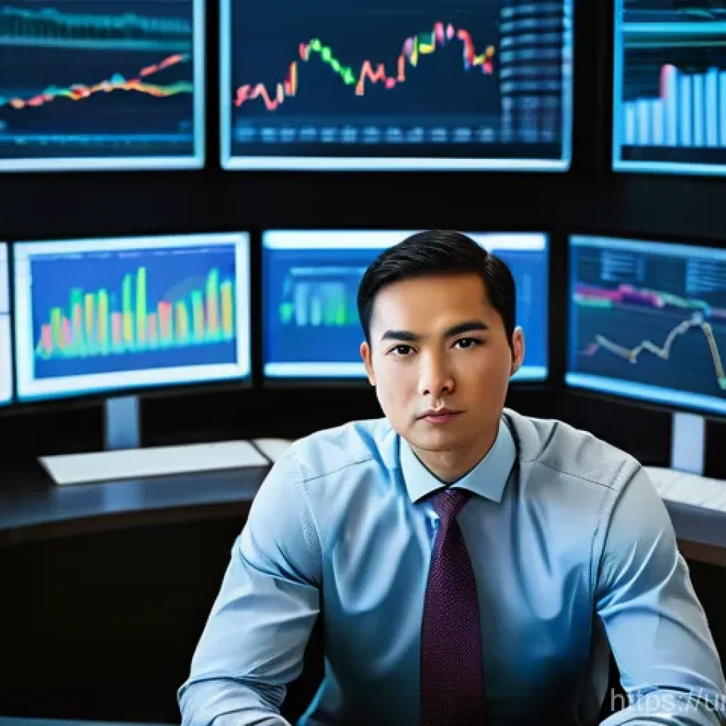 보험계리사와 자본 적정성 평가 - **Prompt:** A professional actuary, in smart business attire, intensely focused on multiple computer...