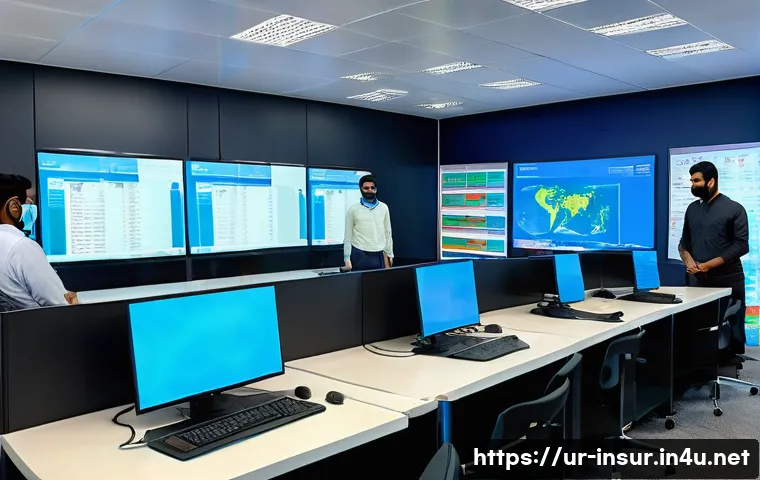 보험계리사와 코로나19 영향 분석 - A modern insurance office setting in Karachi, Pakistan, showing a diverse team of actuaries analyzin...