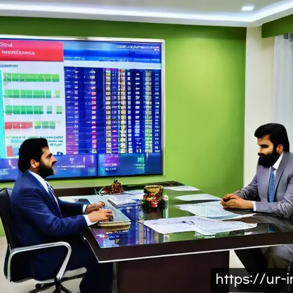 보험계리사와 보험사 경쟁력 강화 - A modern insurance company office in Karachi, Pakistan, featuring diverse professionals analyzing di...