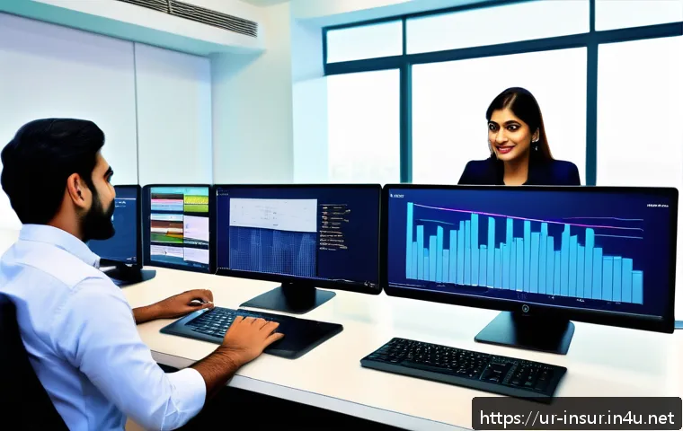 보험계리사와 보험 통합 관리 - A modern office scene in Karachi featuring a diverse team of professionals using advanced automated ...
