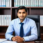 Home 22 보험계리사 취업 인터뷰 준비 - A professional South Asian man in his late 20s wearing formal business attire with a neatly tied tie...